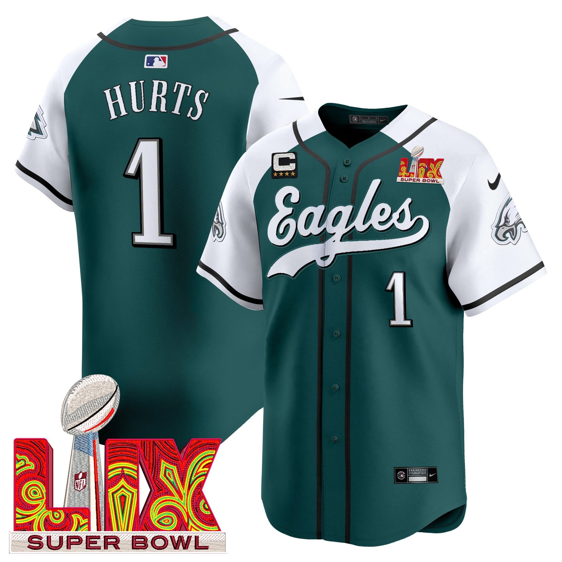 Men's Philadelphia Eagles Midnight Green Super Bowl LIX Vapor Baseball Jersey - All Stitched