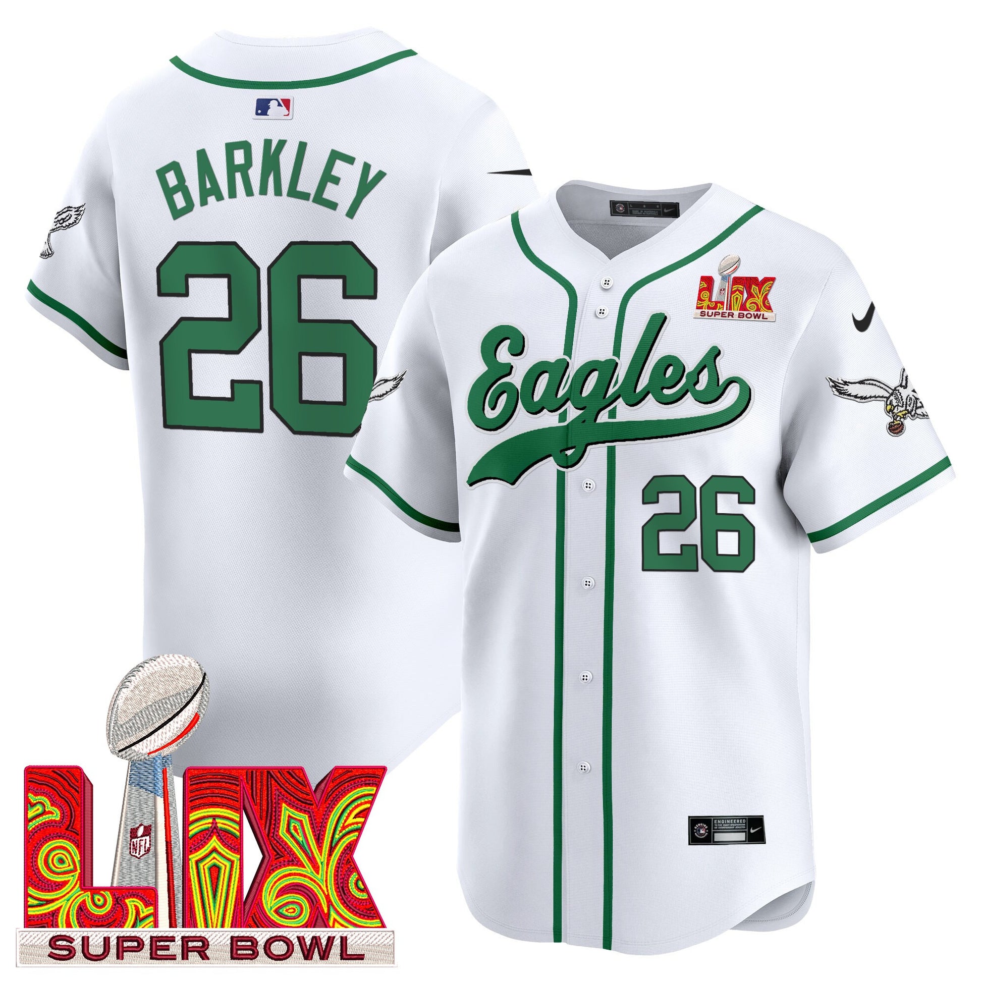 Men's Philadelphia Eagles Midnight Green Super Bowl LIX Vapor Baseball Jersey - All Stitched