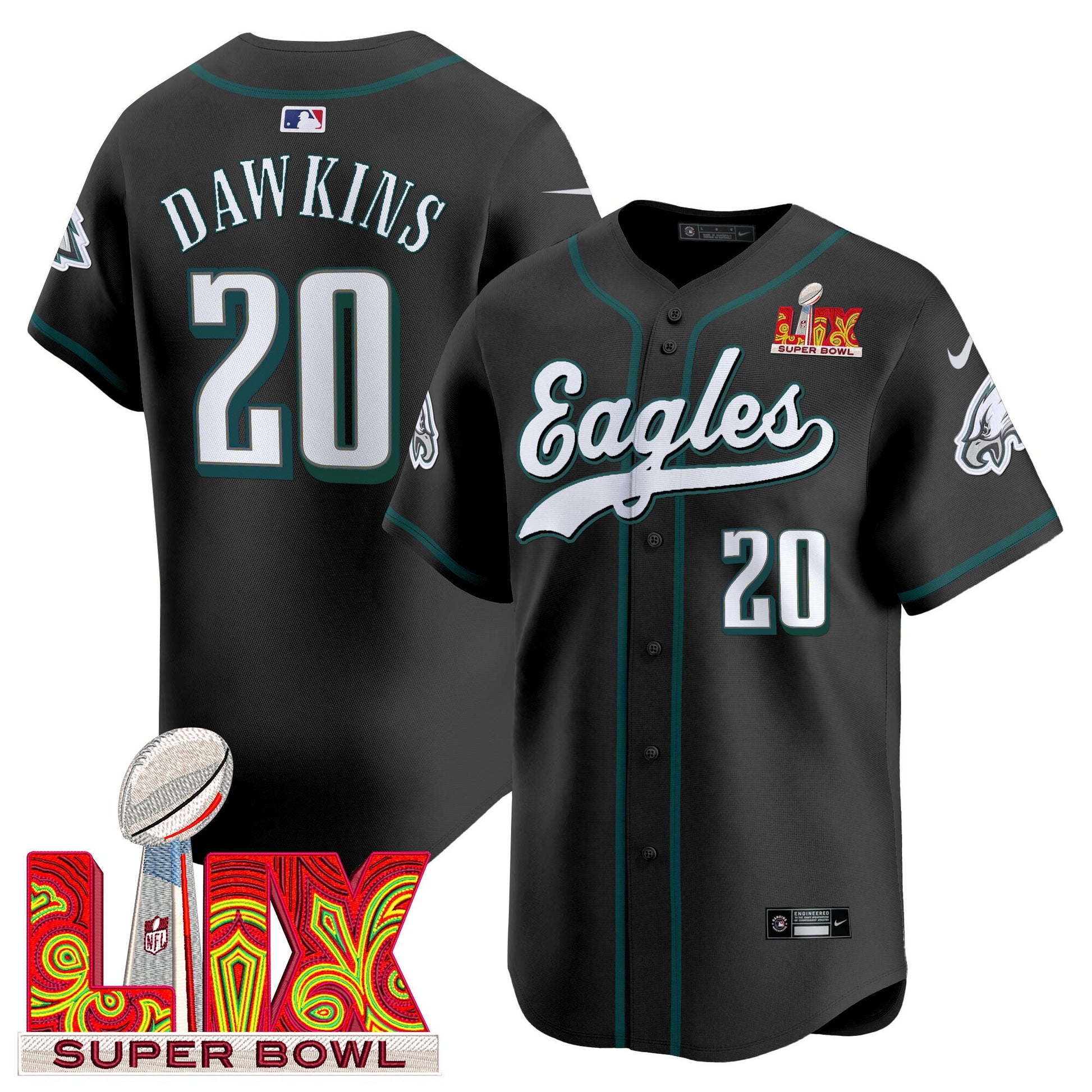 Men's Philadelphia Eagles Midnight Green Super Bowl LIX Vapor Baseball Jersey - All Stitched