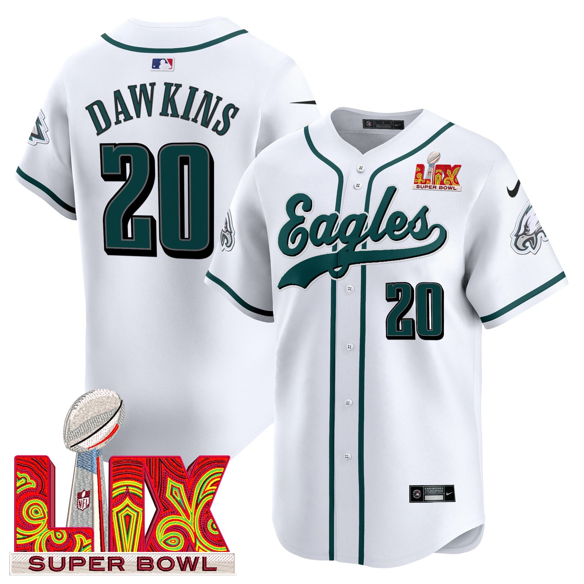 Men's Philadelphia Eagles Midnight Green Super Bowl LIX Vapor Baseball Jersey - All Stitched