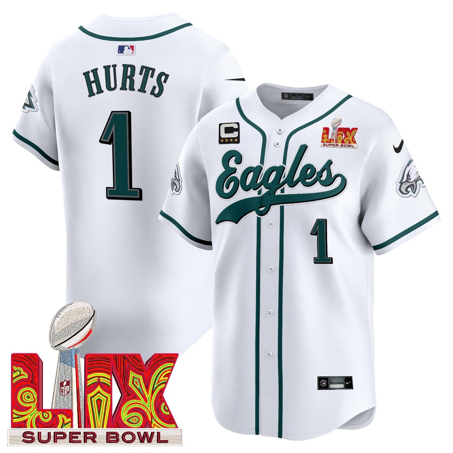 PHI Midnight Green Super Bowl LIX Vapor Baseball Jersey - All Stitched