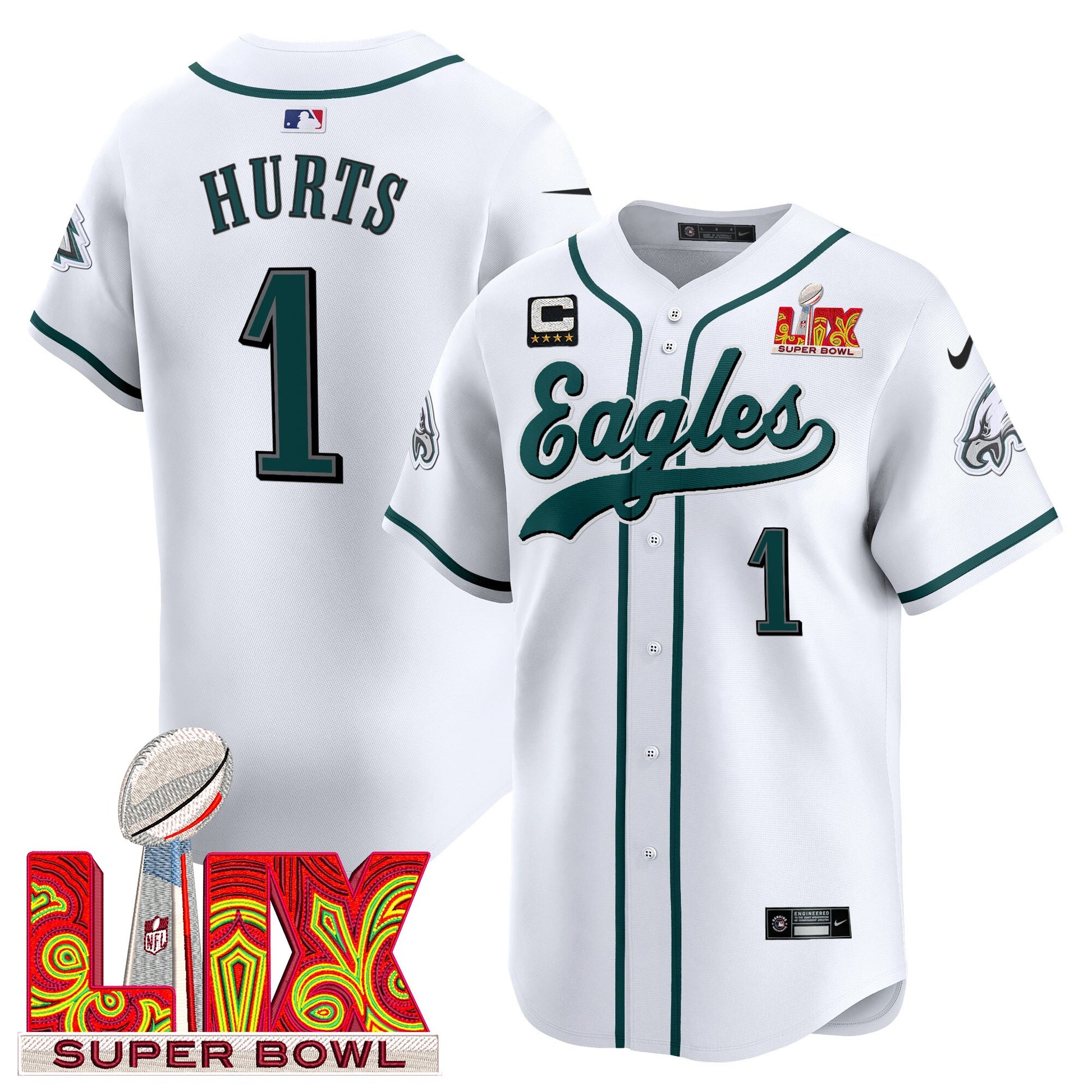 Men's Philadelphia Eagles Midnight Green Super Bowl LIX Vapor Baseball Jersey - All Stitched
