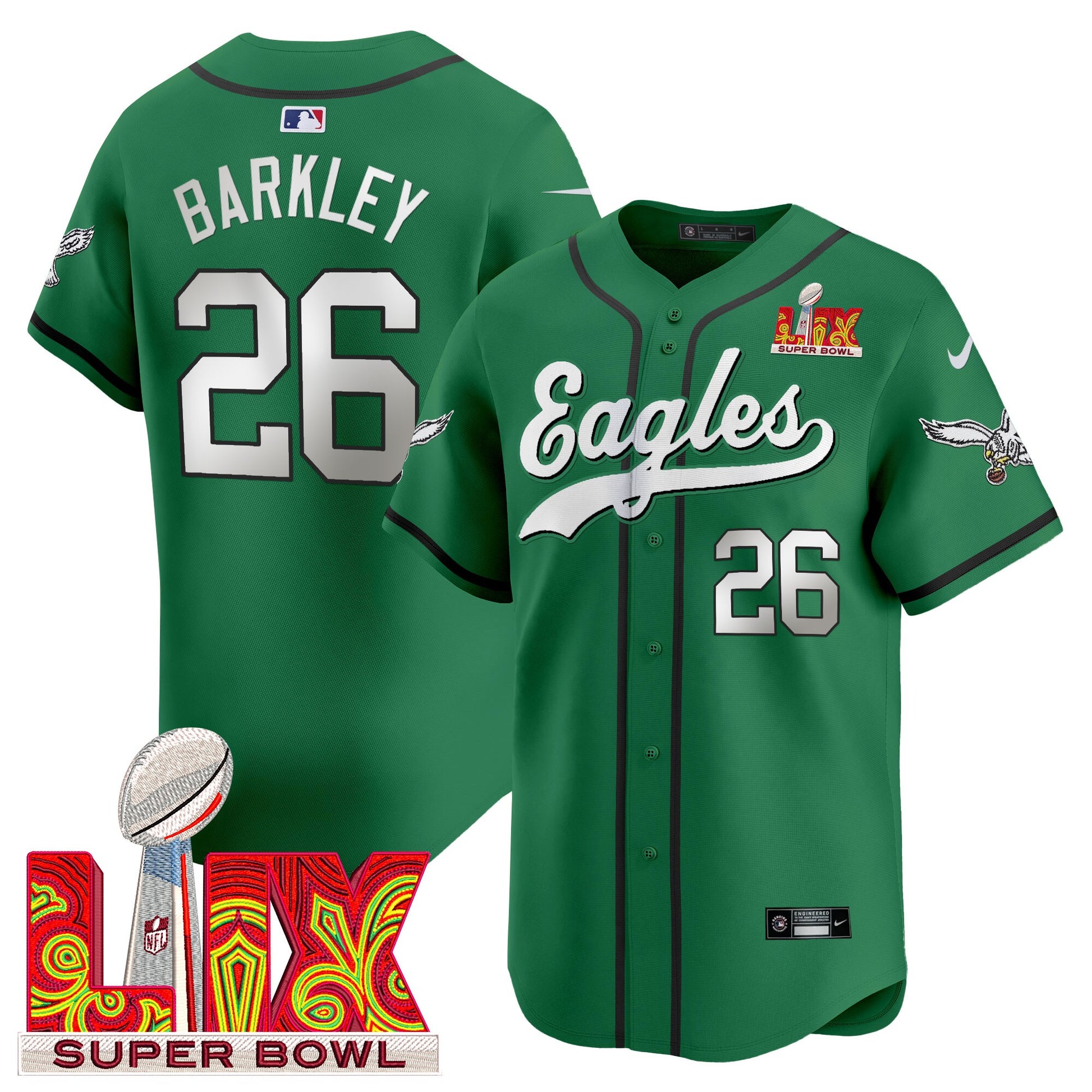 Men's Philadelphia Eagles Midnight Green Super Bowl LIX Vapor Baseball Jersey - All Stitched