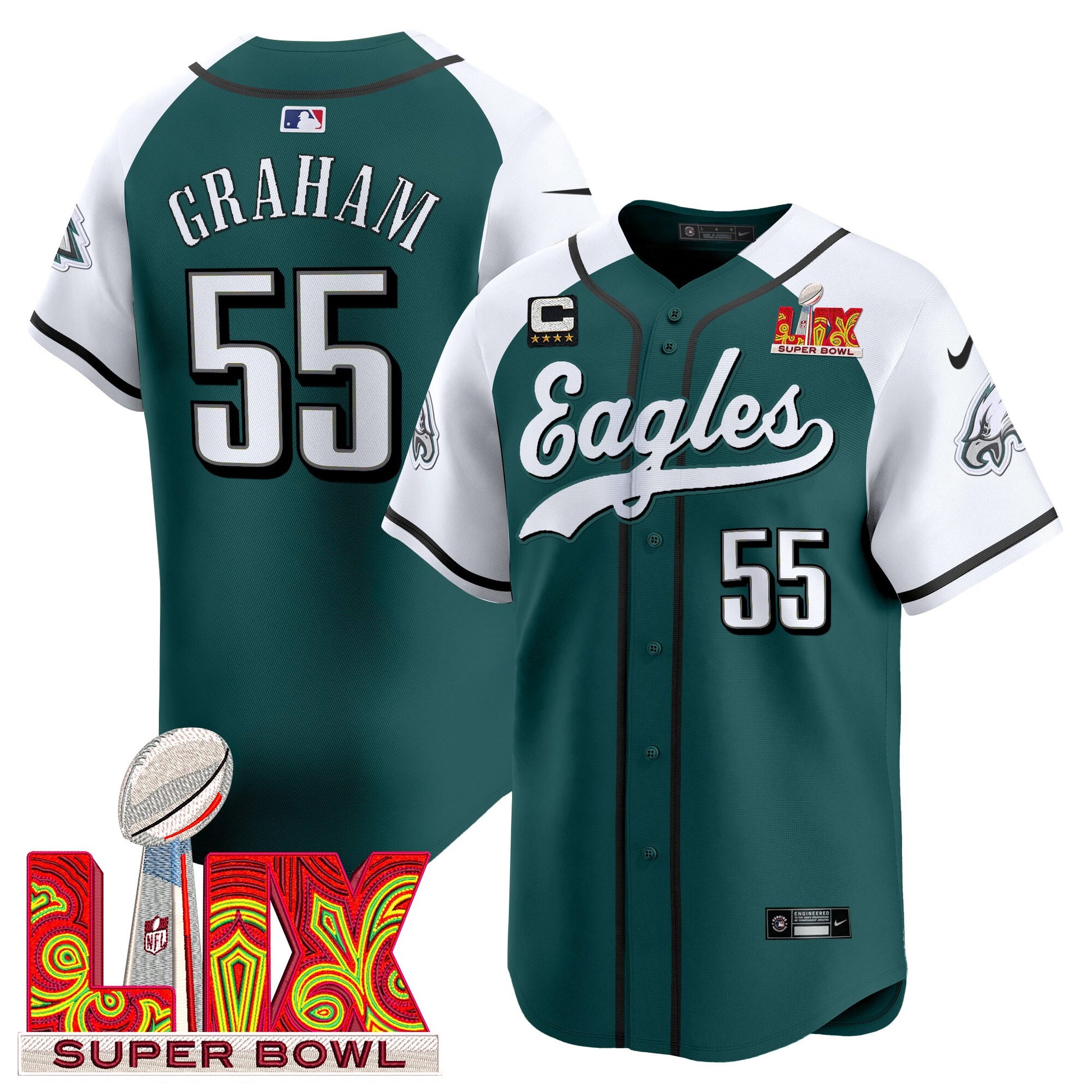 Men's Philadelphia Eagles Midnight Green Super Bowl LIX Vapor Baseball Jersey - All Stitched