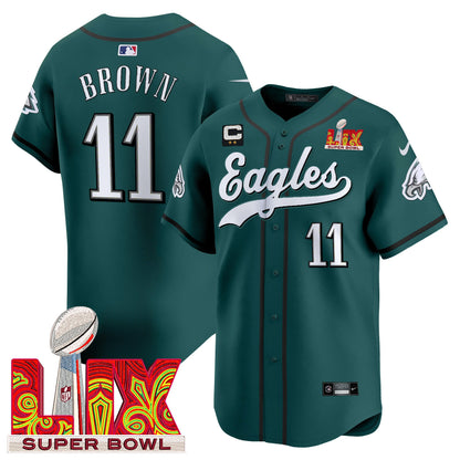 Men's Philadelphia Eagles Midnight Green Super Bowl LIX Vapor Baseball Jersey - All Stitched