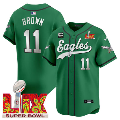 Men's Philadelphia Eagles Midnight Green Super Bowl LIX Vapor Baseball Jersey - All Stitched