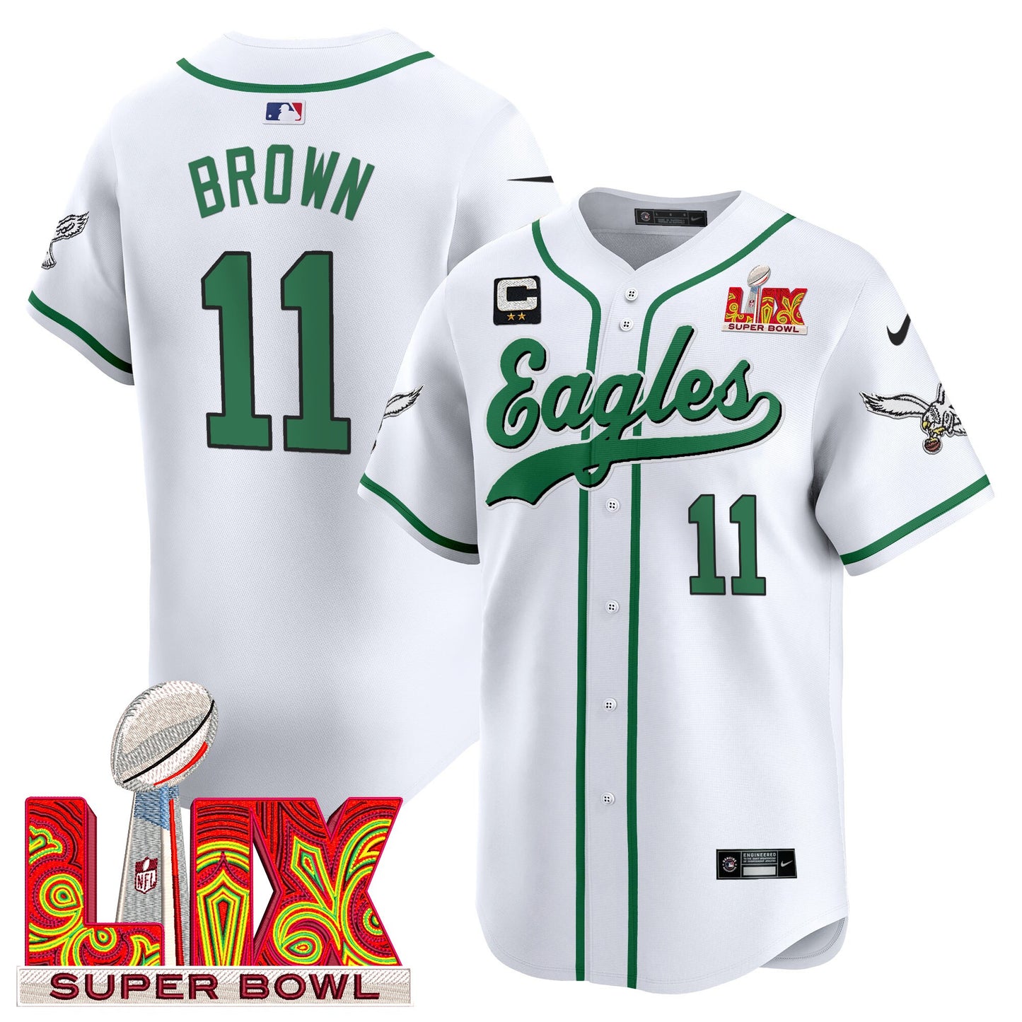Men's Philadelphia Eagles Midnight Green Super Bowl LIX Vapor Baseball Jersey - All Stitched
