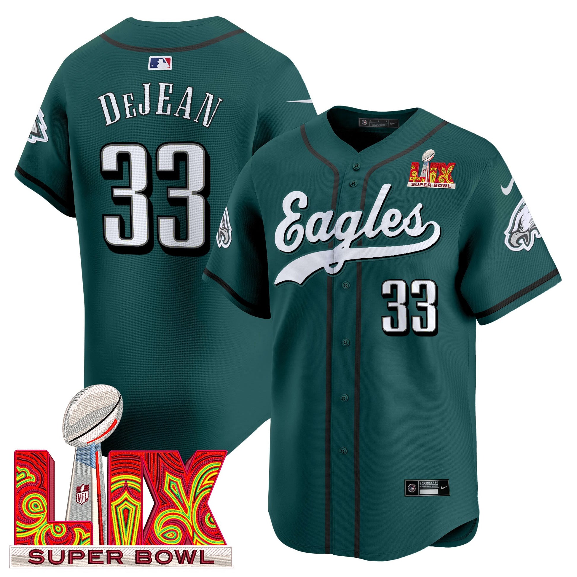 Men's Philadelphia Eagles Midnight Green Super Bowl LIX Vapor Baseball Jersey - All Stitched