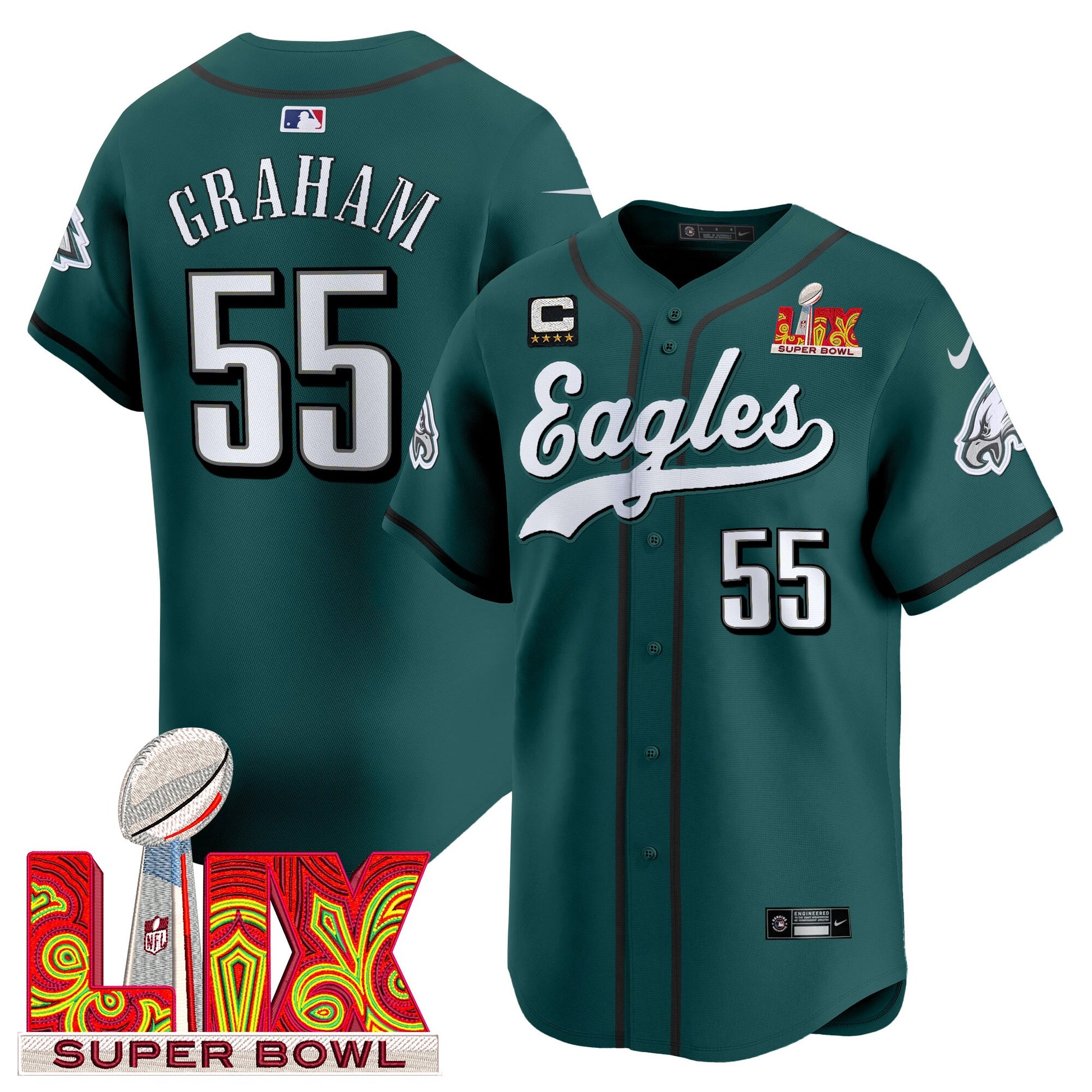 Men's Philadelphia Eagles Midnight Green Super Bowl LIX Vapor Baseball Jersey - All Stitched