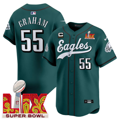 Men's Philadelphia Eagles Midnight Green Super Bowl LIX Vapor Baseball Jersey - All Stitched