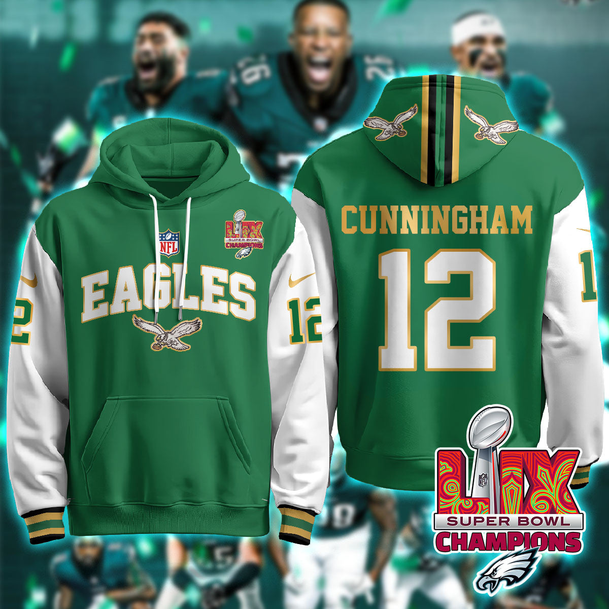PHI Super Bowl LIX Champions Gold Hoodie N2R