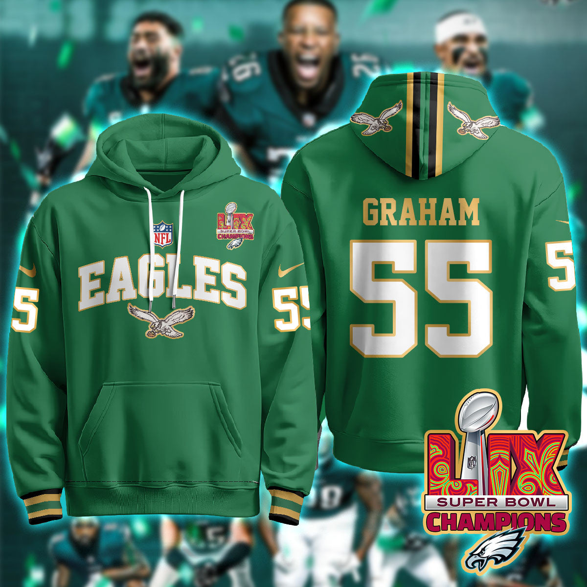 PHI Super Bowl LIX Champions Gold Hoodie N2R