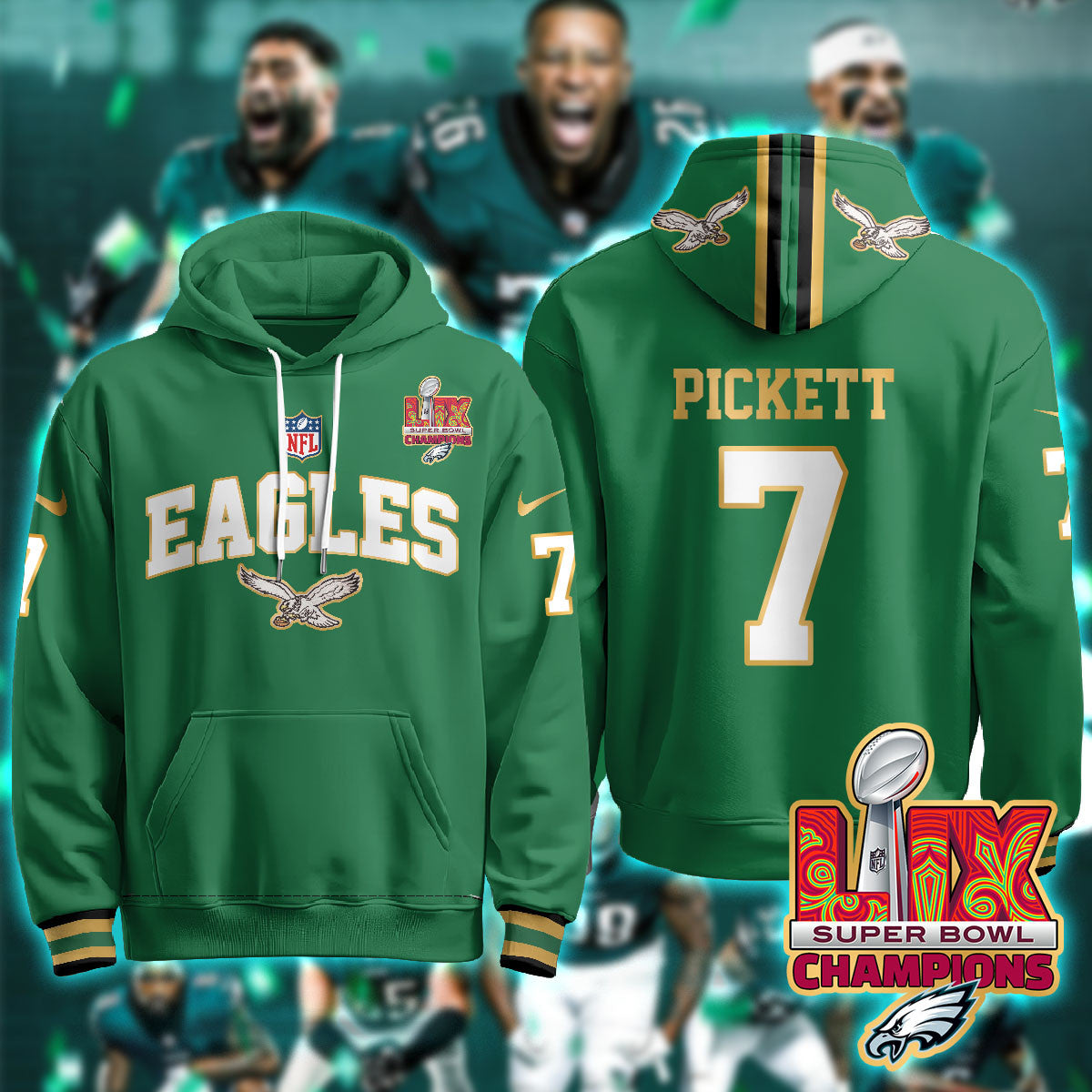 PHI Super Bowl LIX Champions Gold Hoodie N2R - All Stitched