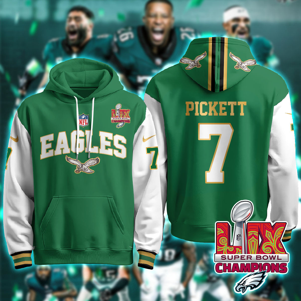 PHI Super Bowl LIX Champions Gold Hoodie N2R