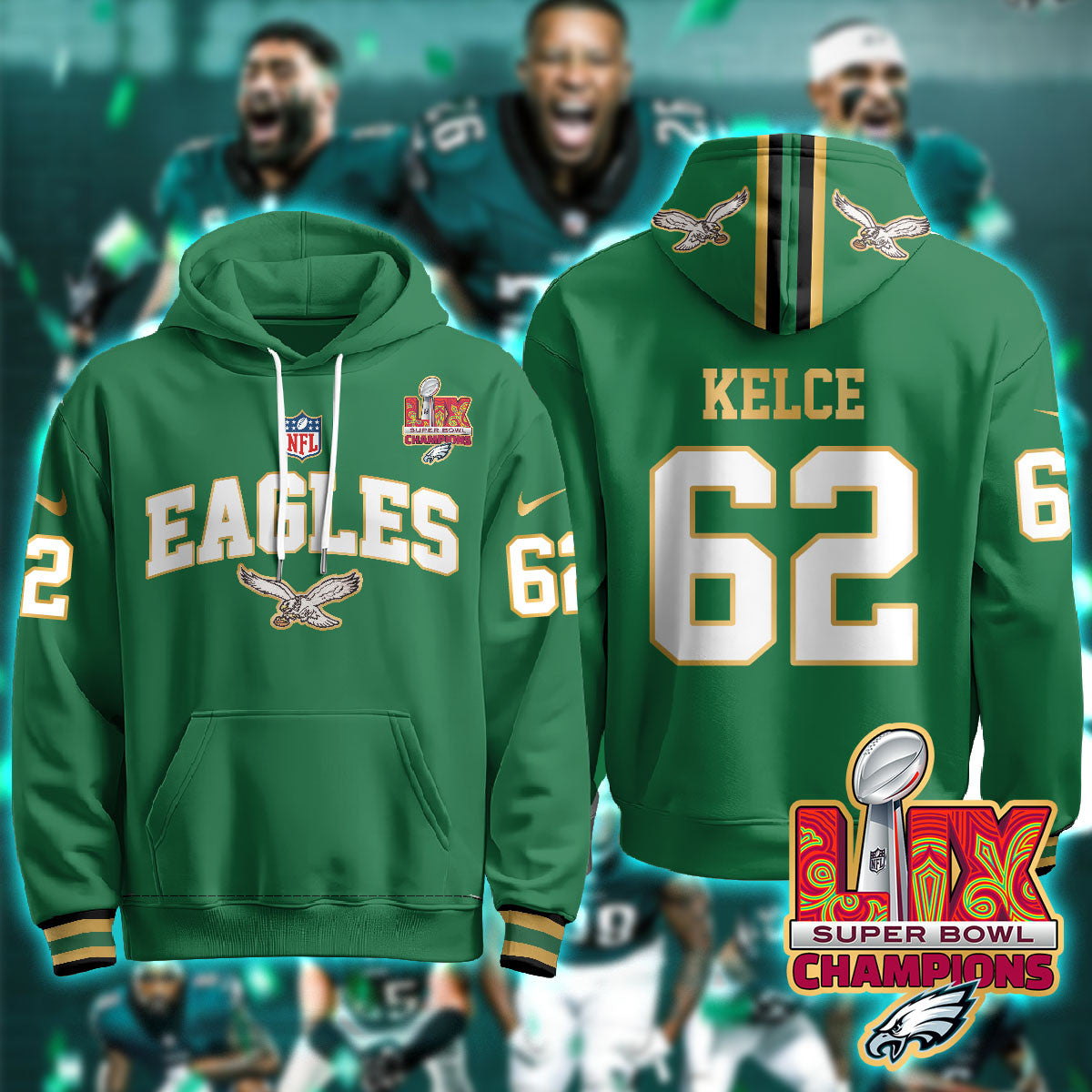 PHI Super Bowl LIX Champions Gold Hoodie N2R