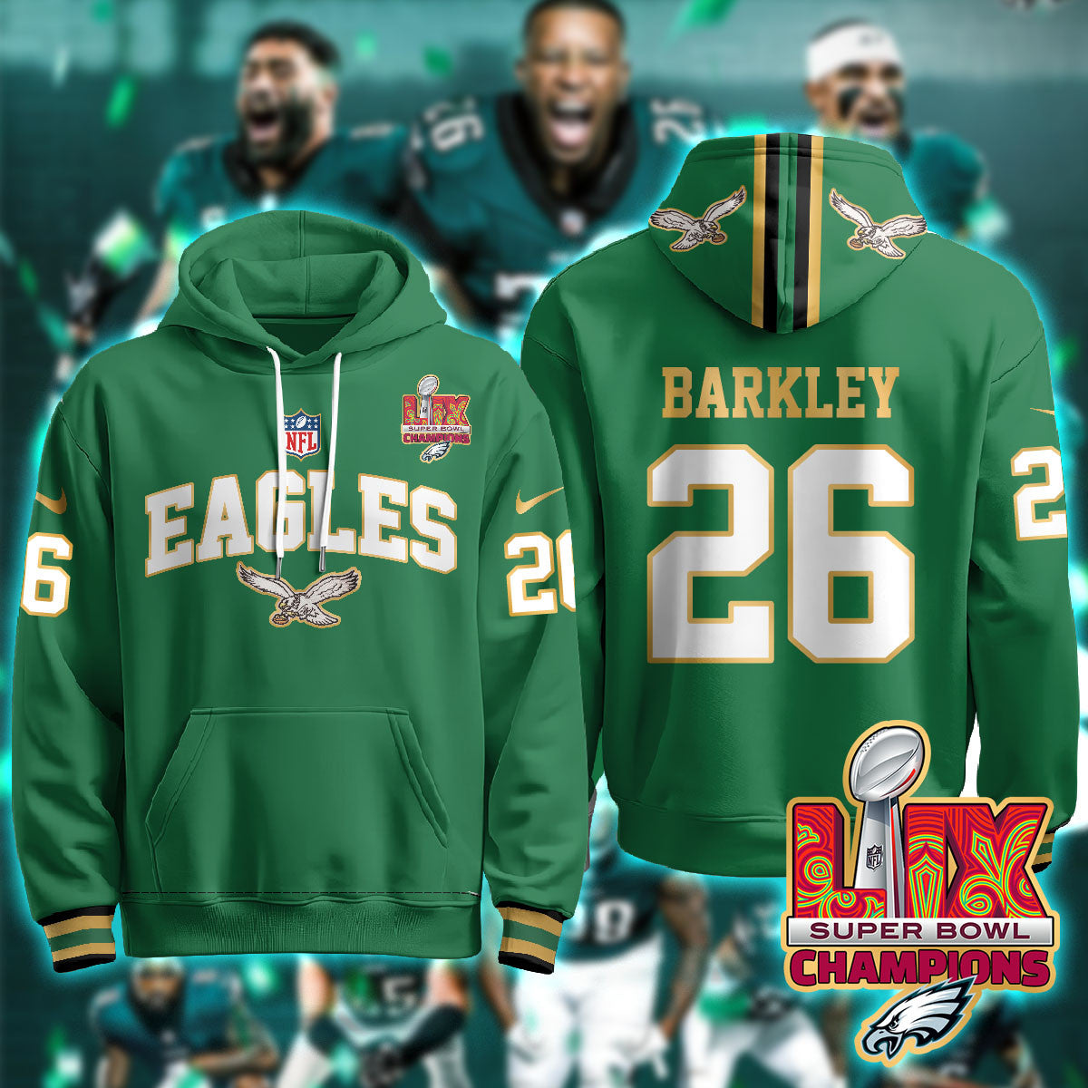 PHI Super Bowl LIX Champions Gold Hoodie N2R - All Stitched