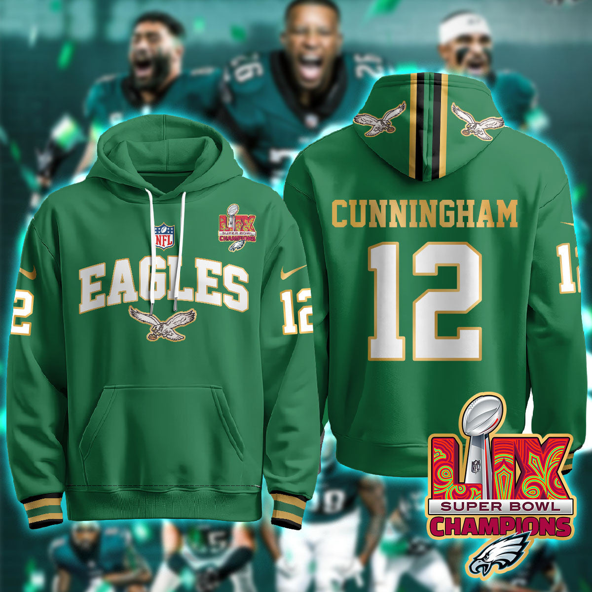 PHI Super Bowl LIX Champions Gold Hoodie N2R