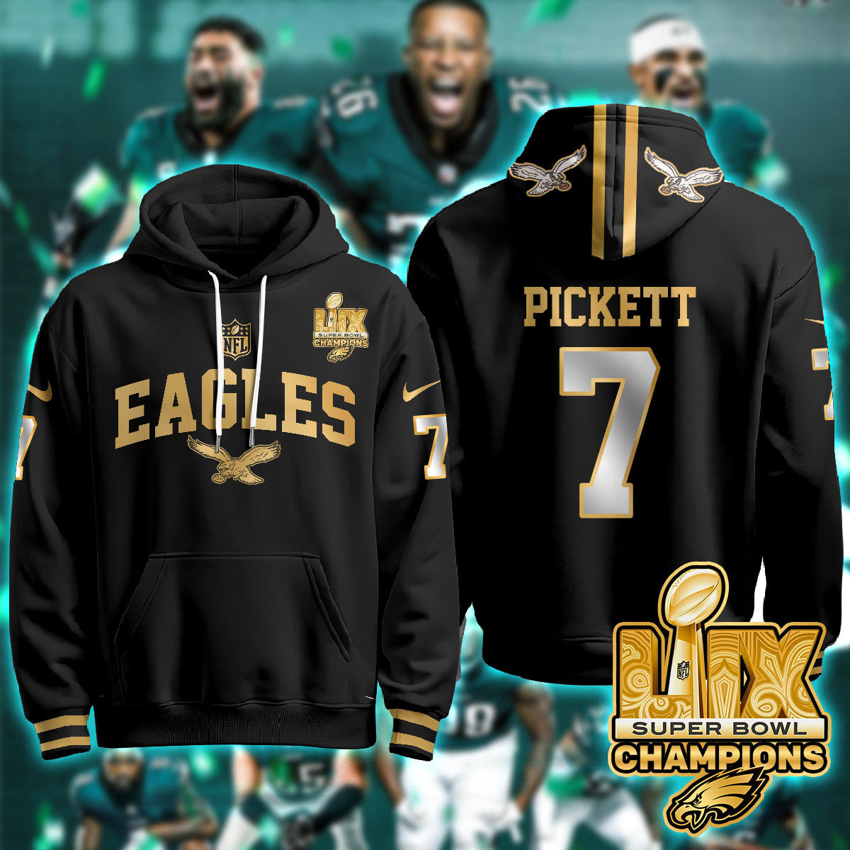 PHI Super Bowl LIX Champions Gold Hoodie N2R