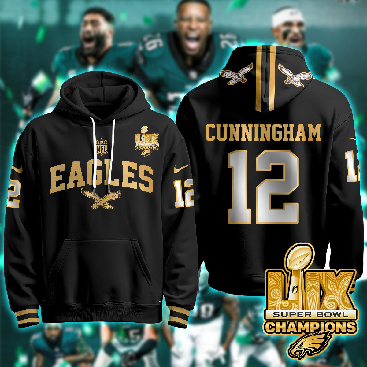 PHI Super Bowl LIX Champions Gold Hoodie N2R