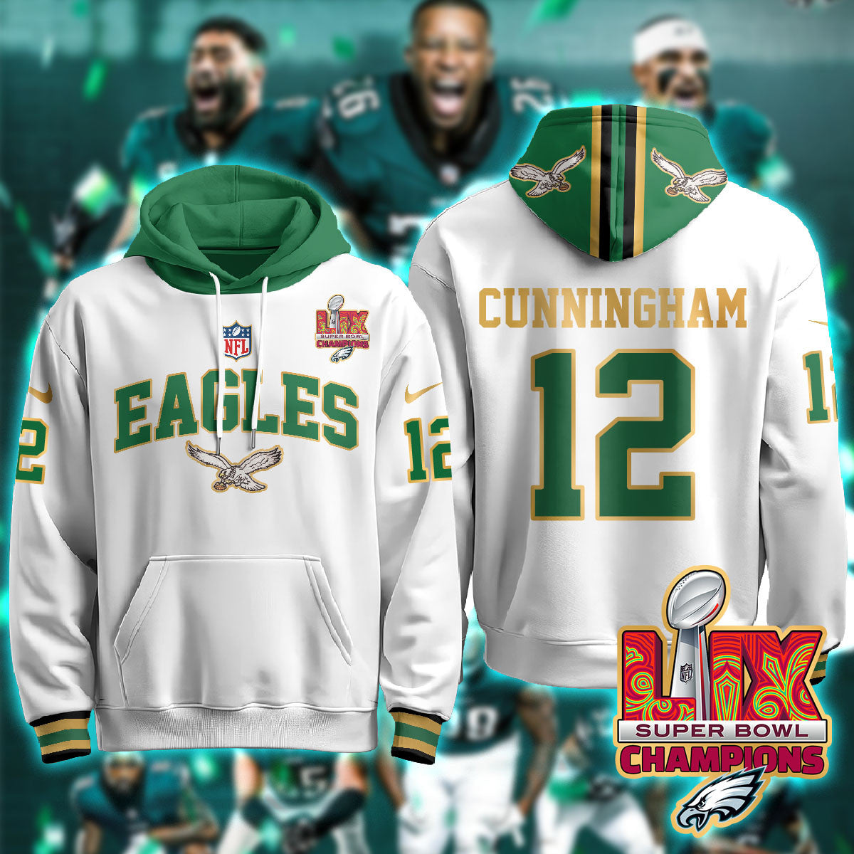 PHI Super Bowl LIX Champions Gold Hoodie N2R