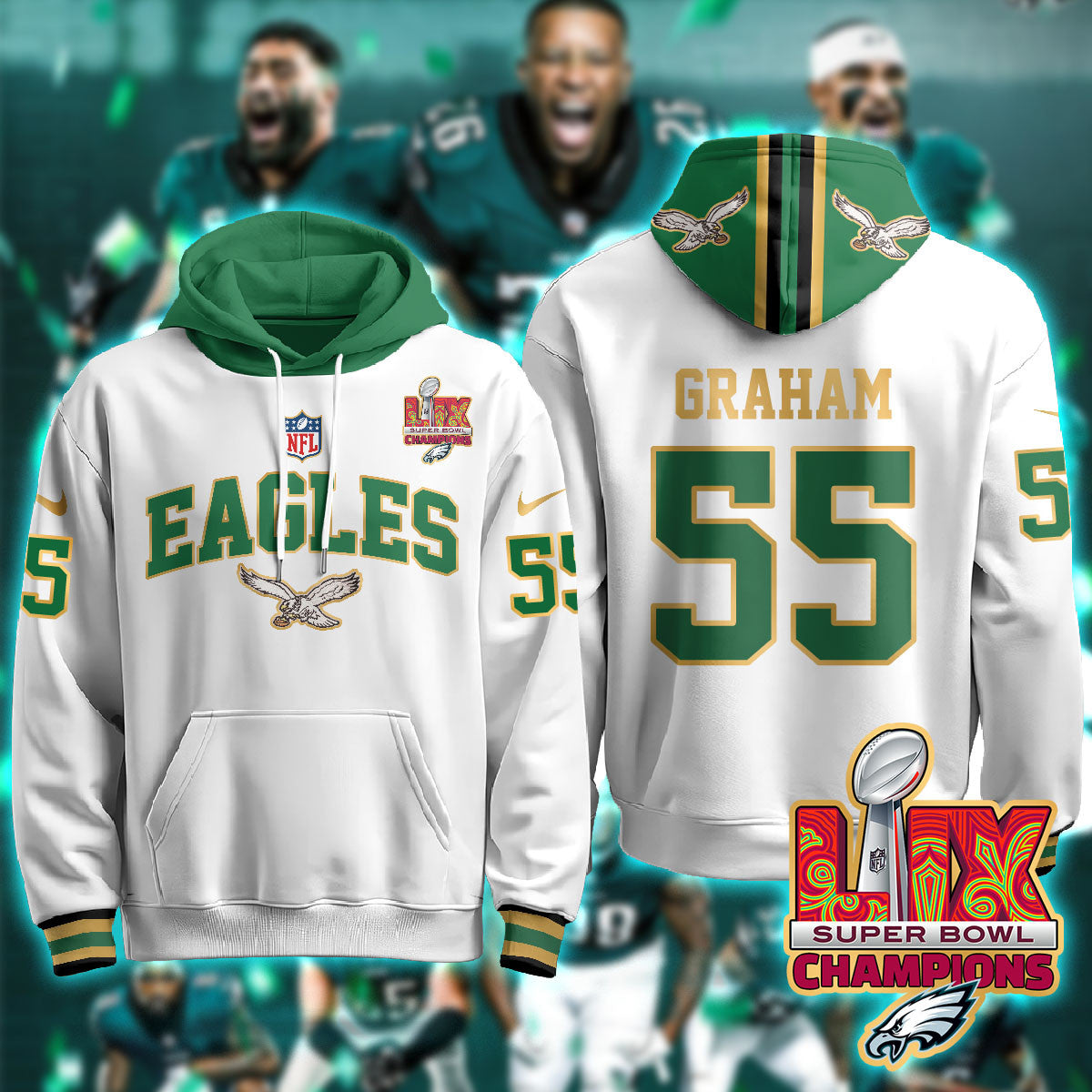 PHI Super Bowl LIX Champions Gold Hoodie N2R - All Stitched
