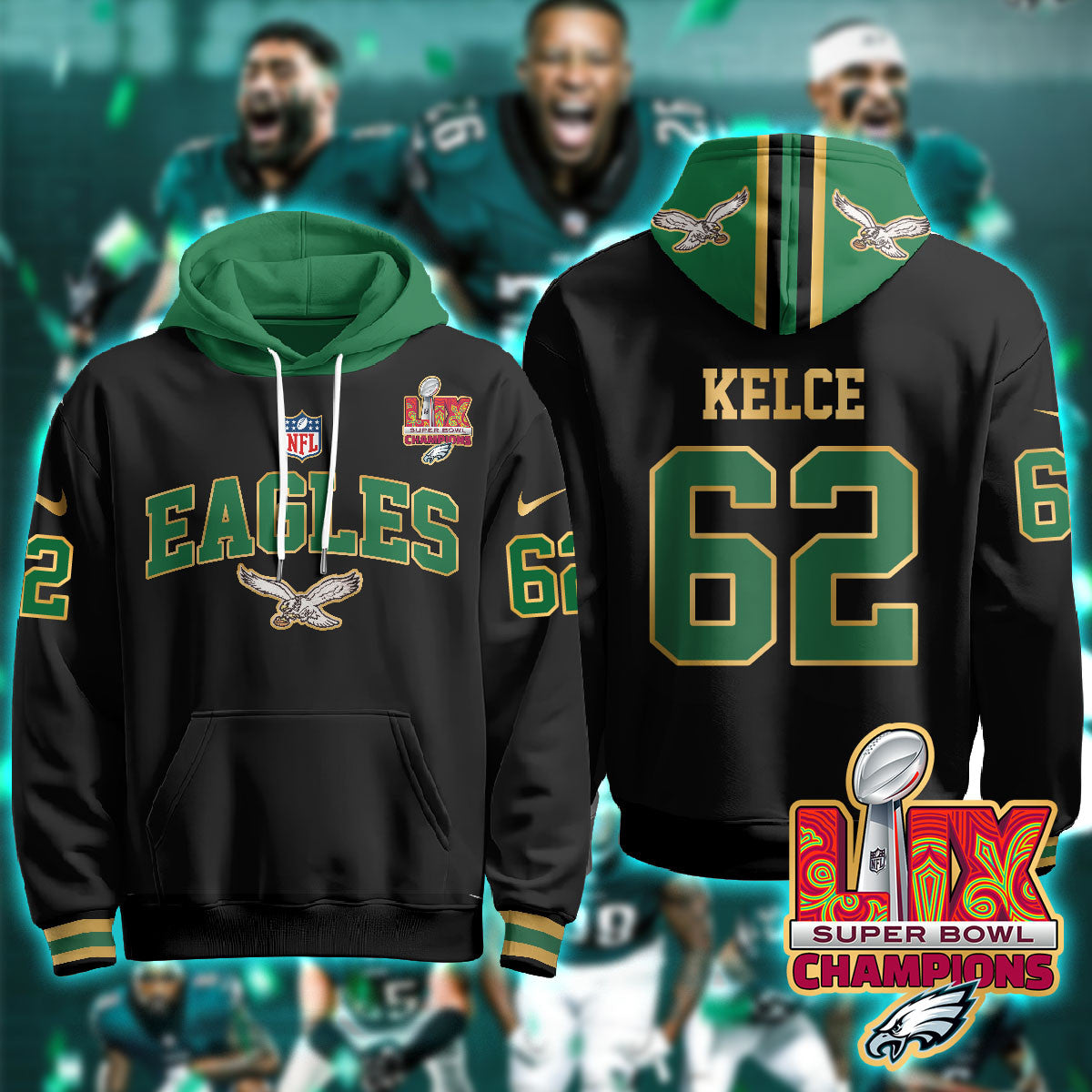 PHI Super Bowl LIX Champions Gold Hoodie N2R