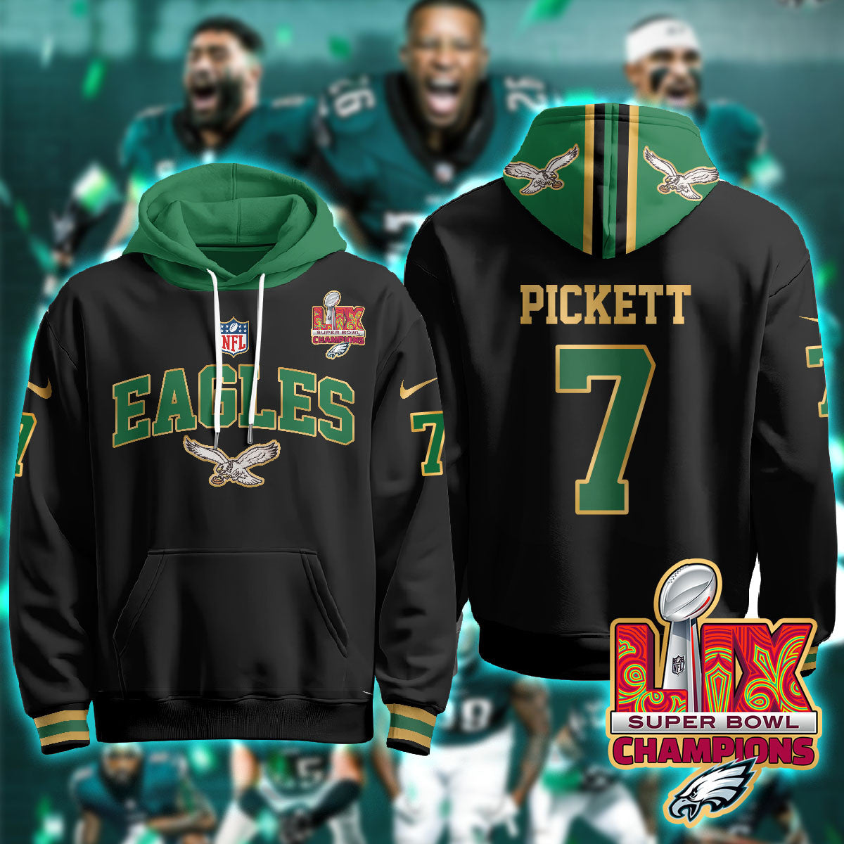 PHI Super Bowl LIX Champions Gold Hoodie N2R - All Stitched