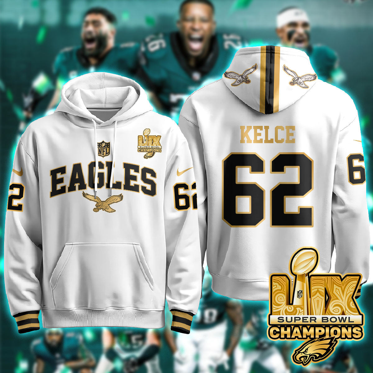 PHI Super Bowl LIX Champions Gold Hoodie N2R