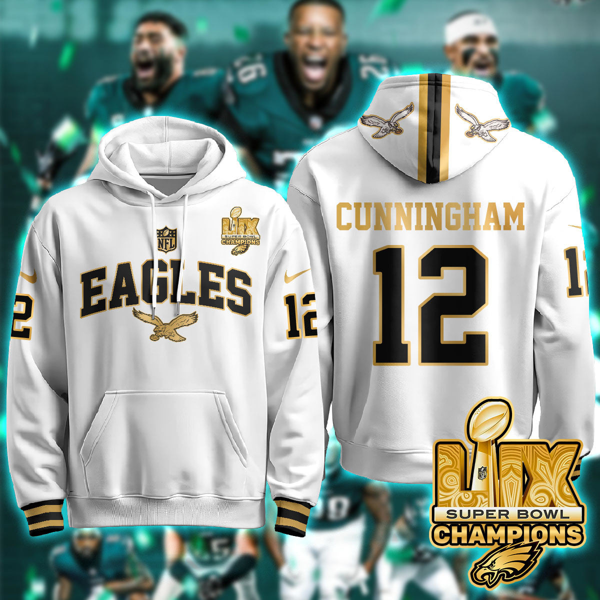 PHI Super Bowl LIX Champions Gold Hoodie N2R