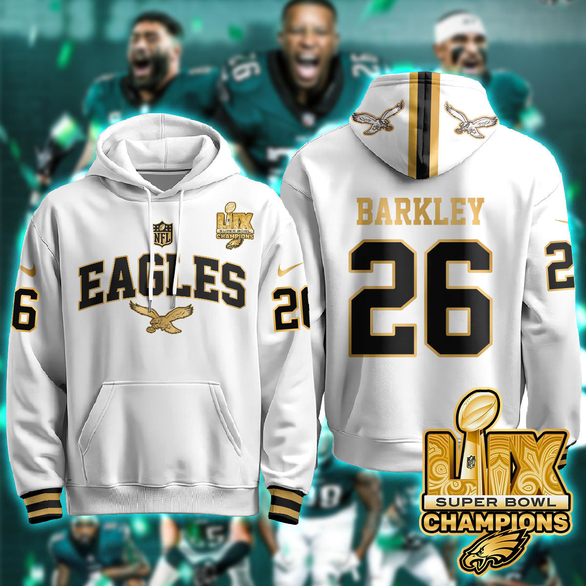 PHI Super Bowl LIX Champions Gold Hoodie N2R