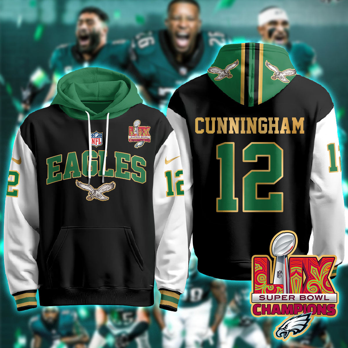 PHI Super Bowl LIX Champions Gold Hoodie N2R