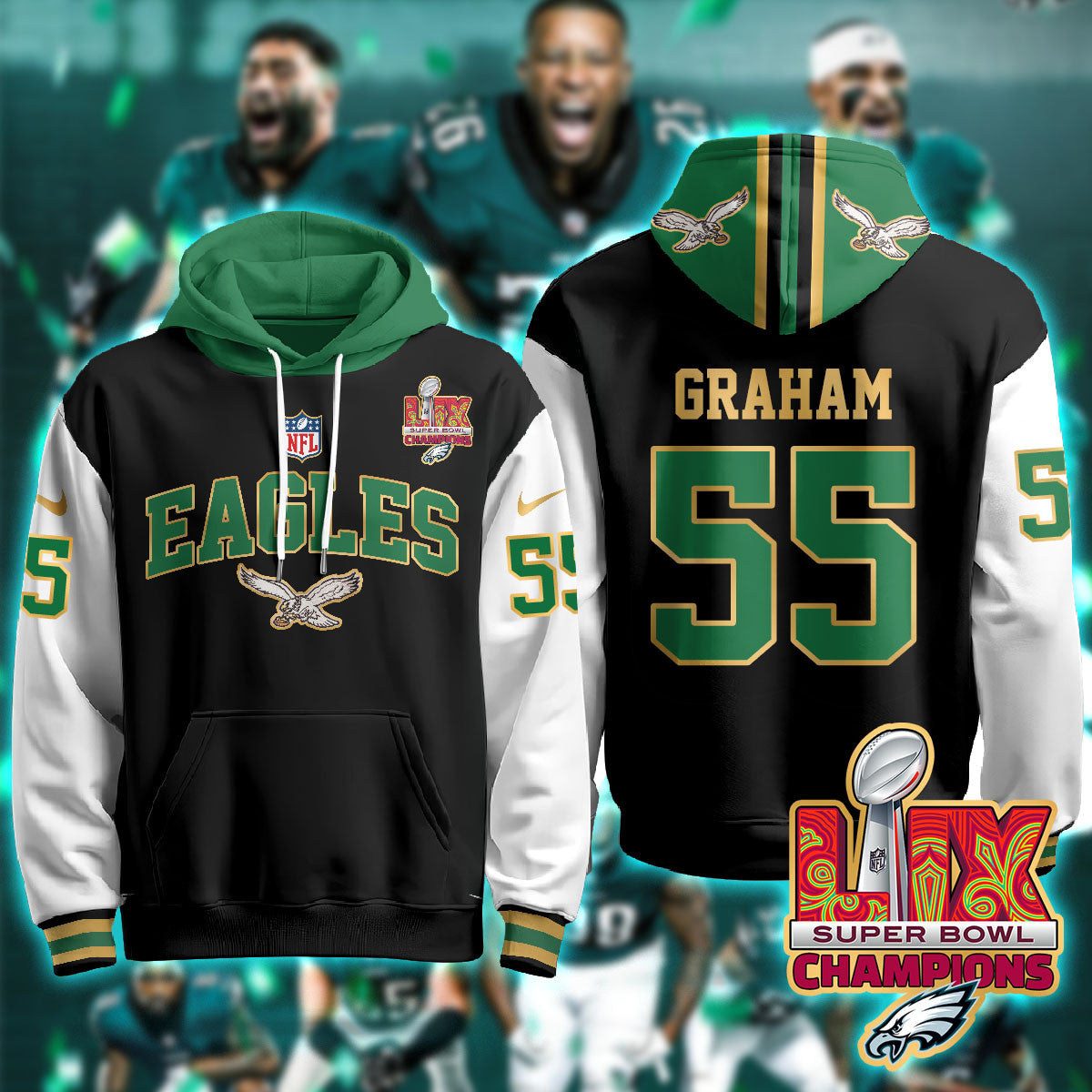 PHI Super Bowl LIX Champions Gold Hoodie N2R