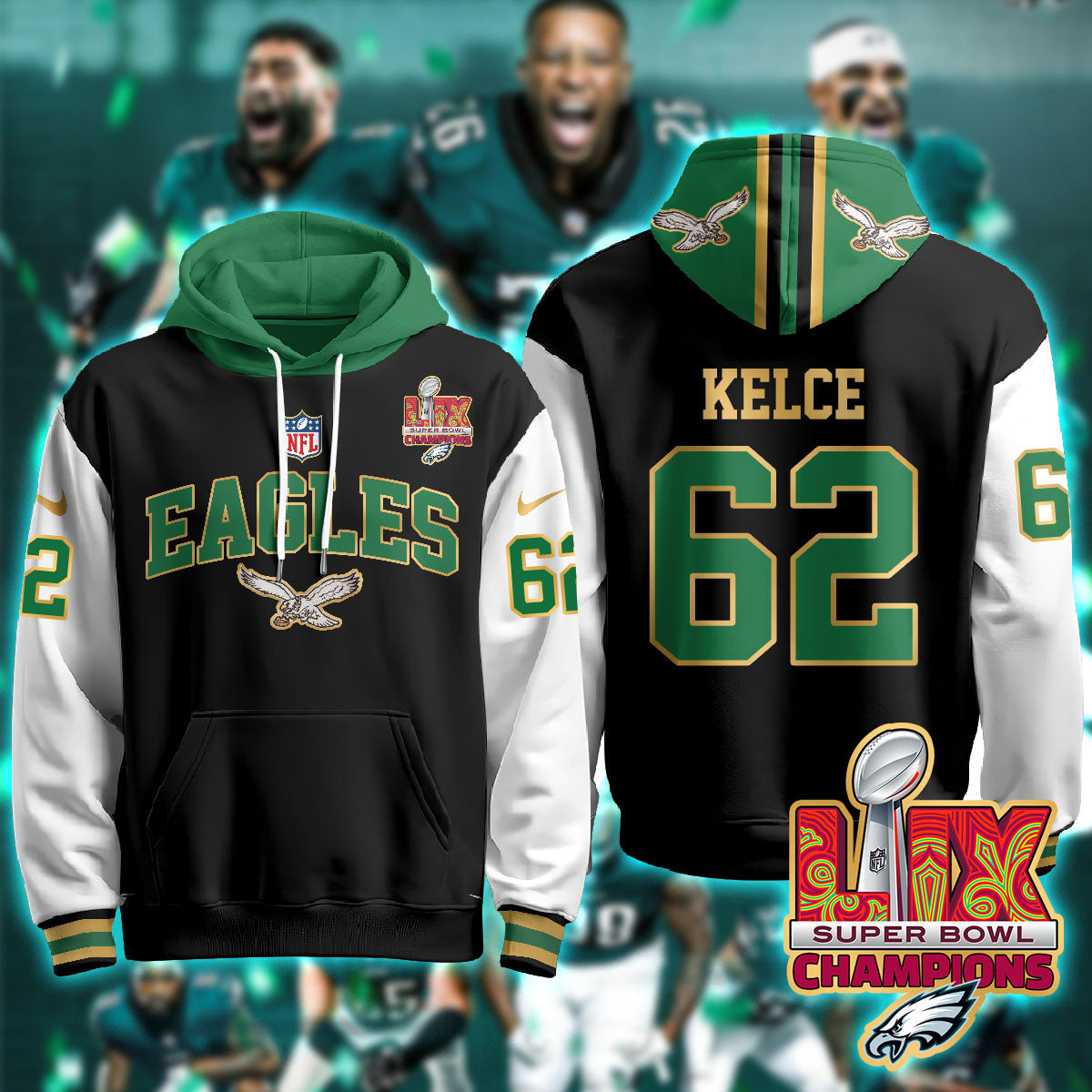 PHI Super Bowl LIX Champions Gold Hoodie N2R