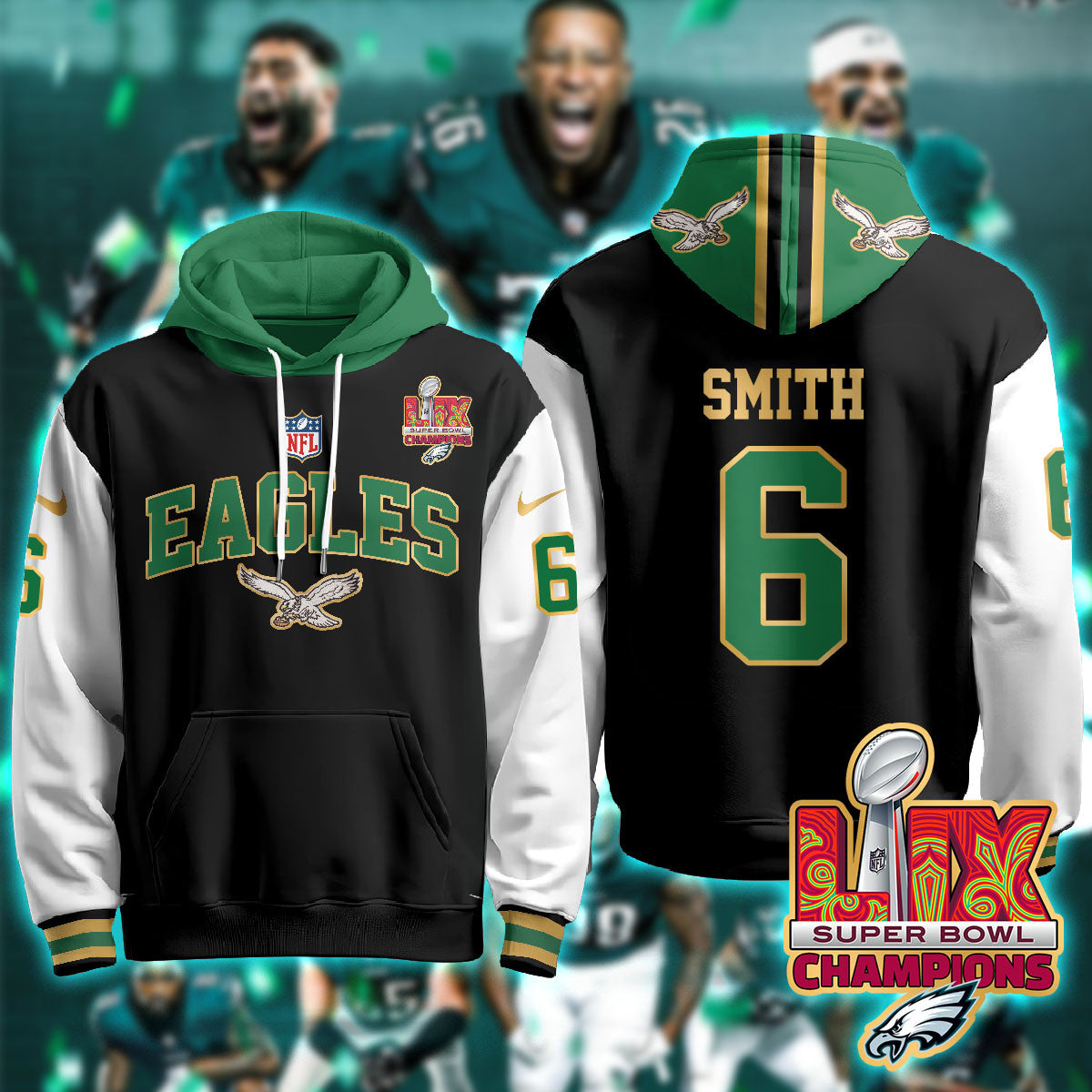 PHI Super Bowl LIX Champions Gold Hoodie N2R - All Stitched