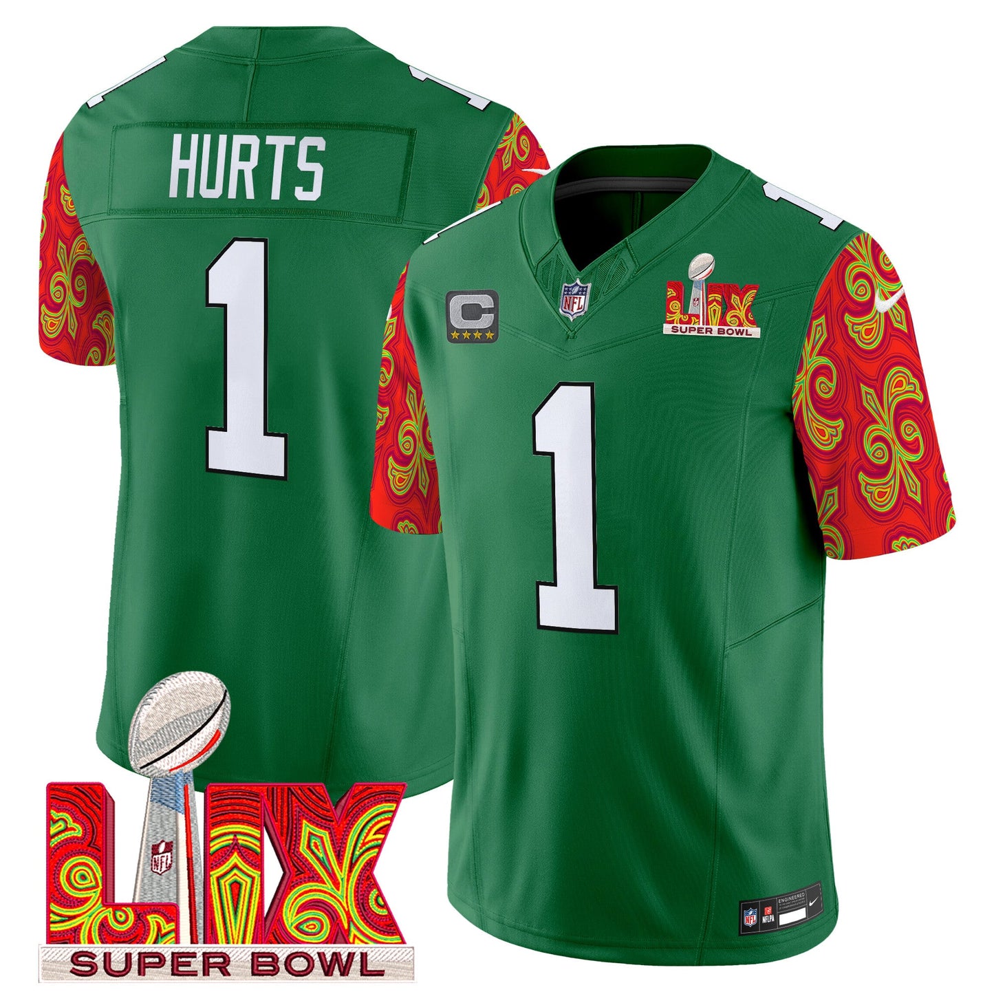 Philadelphia Eagles Kelly Green Super Bowl LIX Style Vapor Limited Jersey - All Stitched
