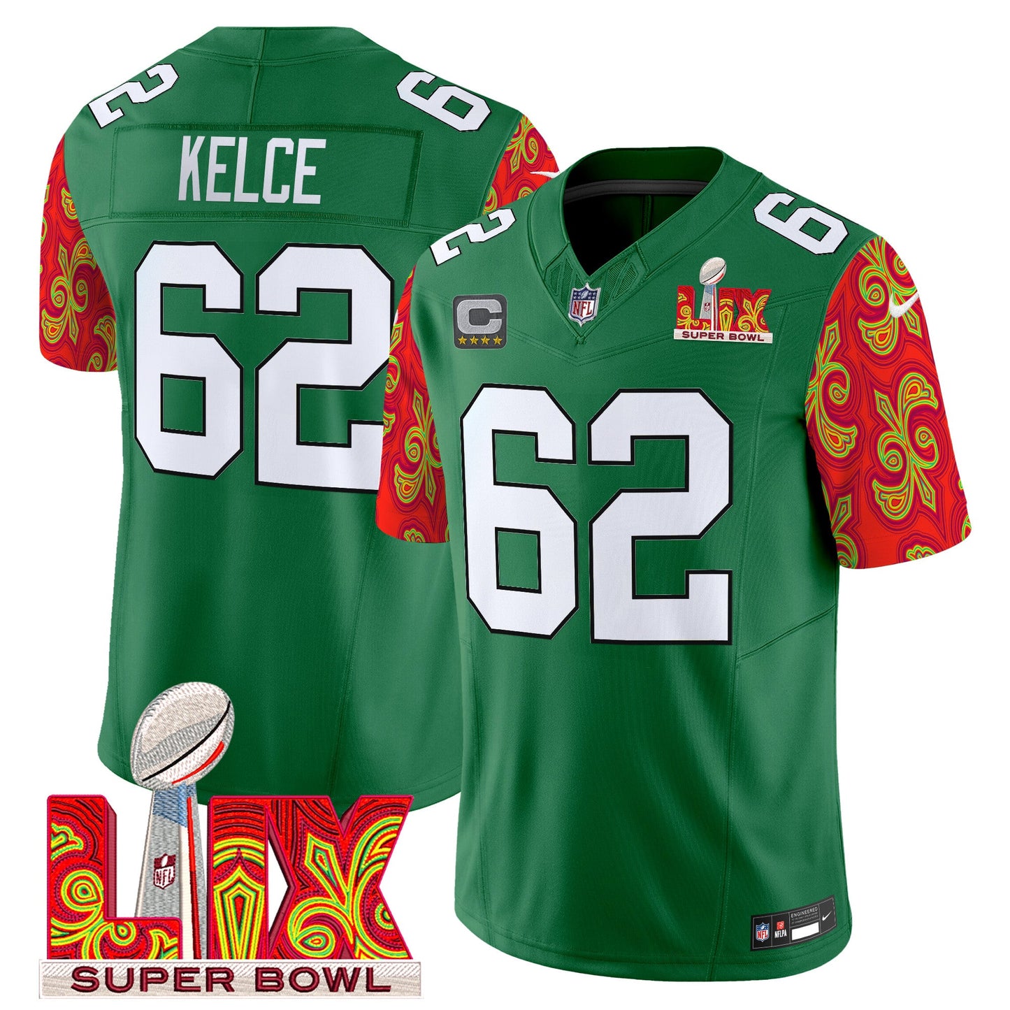 Philadelphia Eagles Kelly Green Super Bowl LIX Style Vapor Limited Jersey - All Stitched