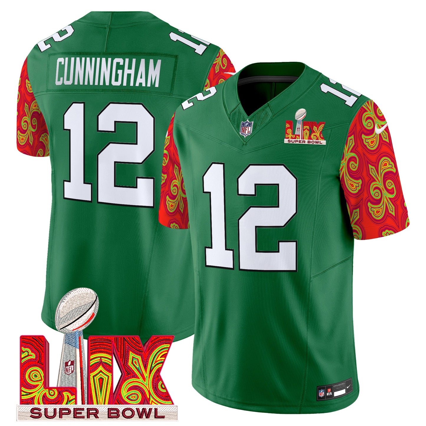 Philadelphia Eagles Kelly Green Super Bowl LIX Style Vapor Limited Jersey - All Stitched