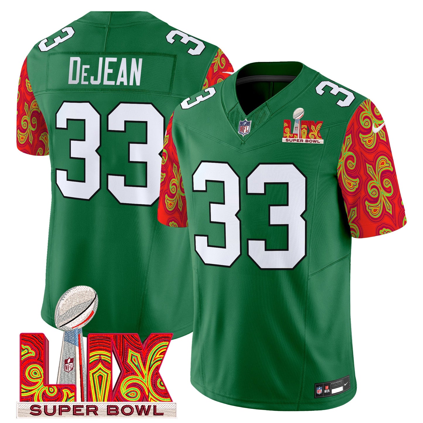 Philadelphia Eagles Kelly Green Super Bowl LIX Style Vapor Limited Jersey - All Stitched