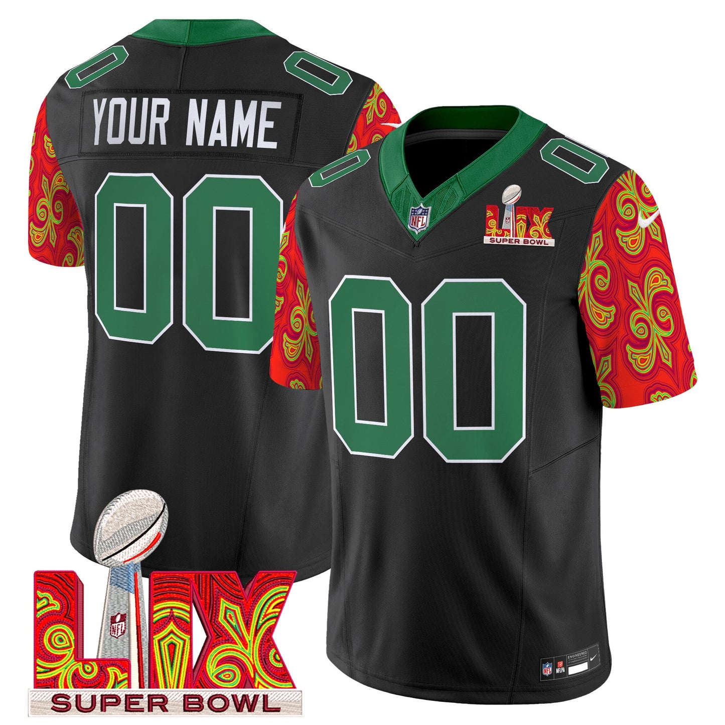 Philadelphia Eagles Kelly Green Super Bowl LIX Style Vapor Limited Custom Jersey - All Stitched