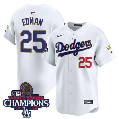 Men's Dodgers 2024 World Series Champions Gold Trim Vapor Premier Limited Jersey - All Stitched