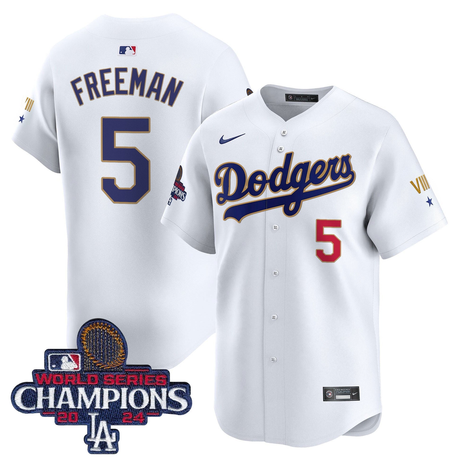 Men's Dodgers 2024 World Series Champions Gold Trim Vapor Premier Limited Jersey - All Stitched