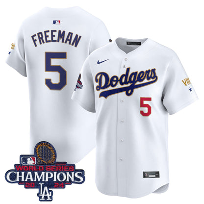 Men's Dodgers 2024 World Series Champions Gold Trim Vapor Premier Limited Jersey - All Stitched