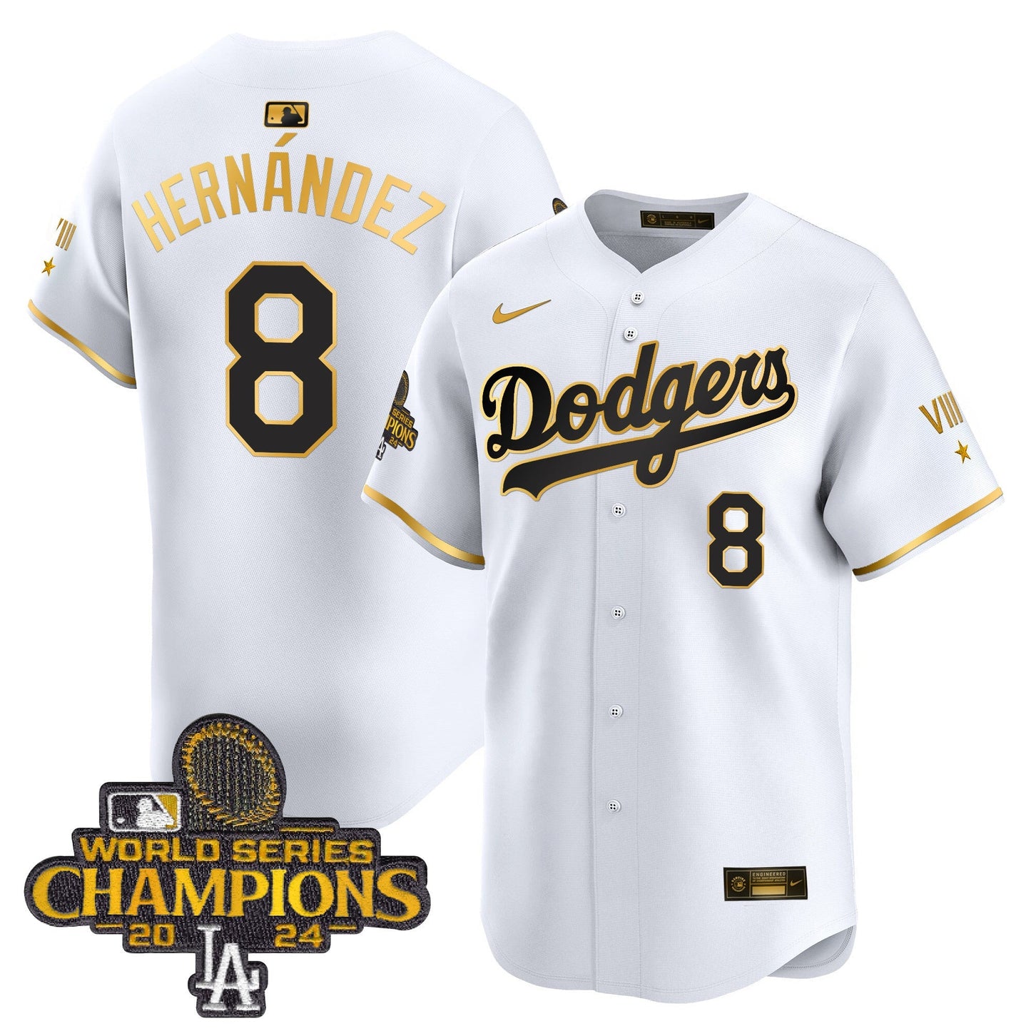 Men's Dodgers 2024 World Series Champions Gold Trim Vapor Premier Limited Jersey - All Stitched