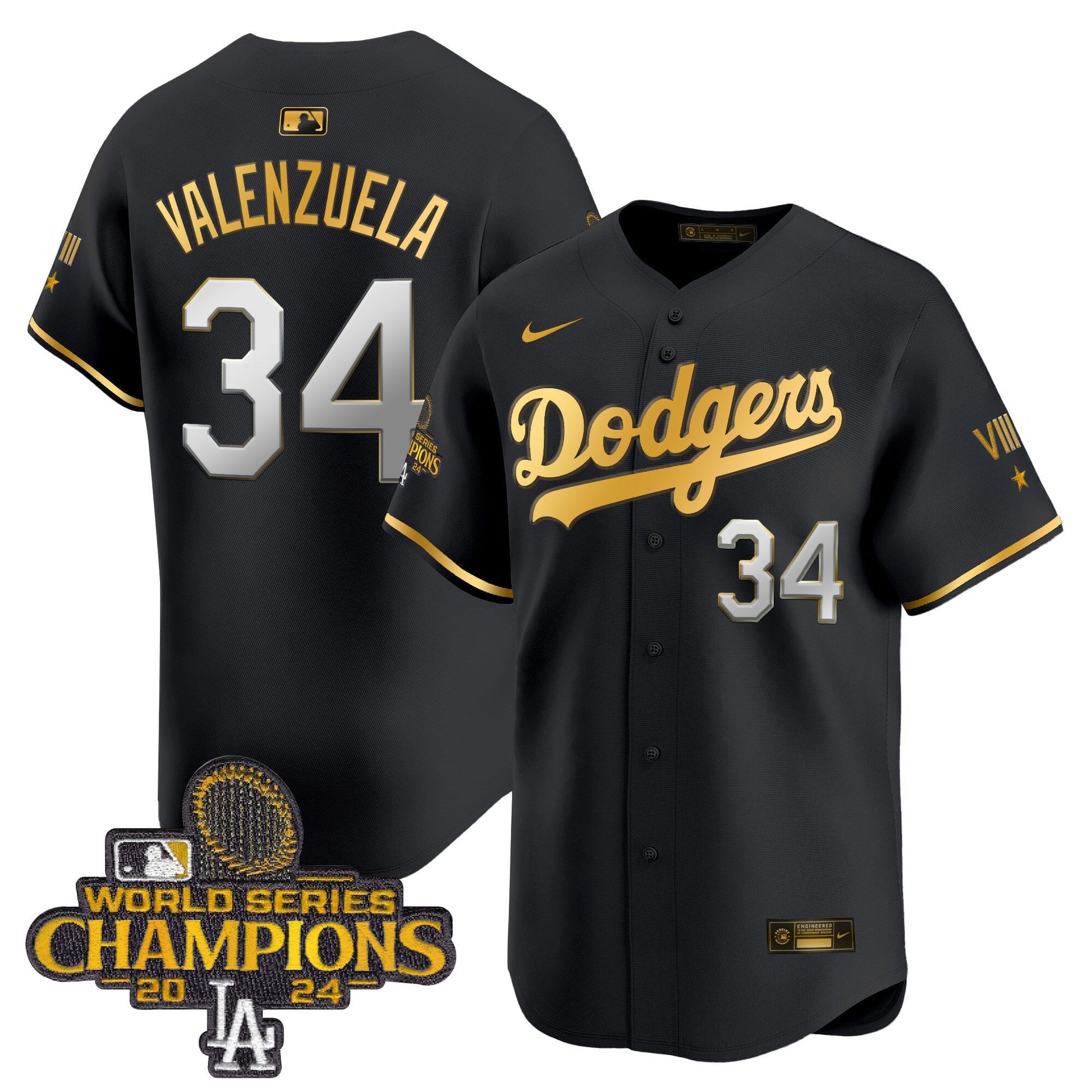 Men's Dodgers 2024 World Series Champions Gold Trim Vapor Premier Limited Jersey - All Stitched