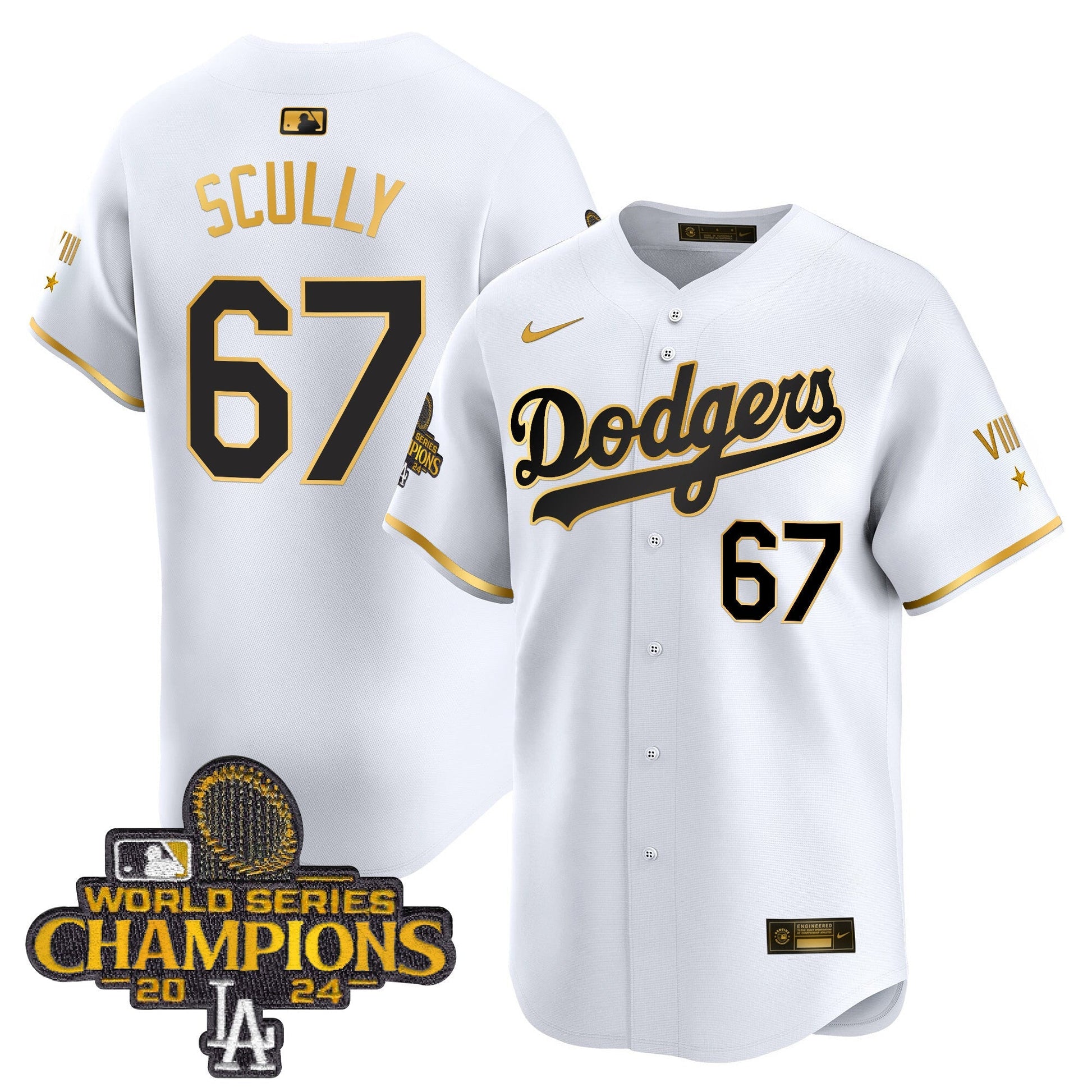 Men's Dodgers 2024 World Series Champions Gold Trim Vapor Premier Limited Jersey - All Stitched
