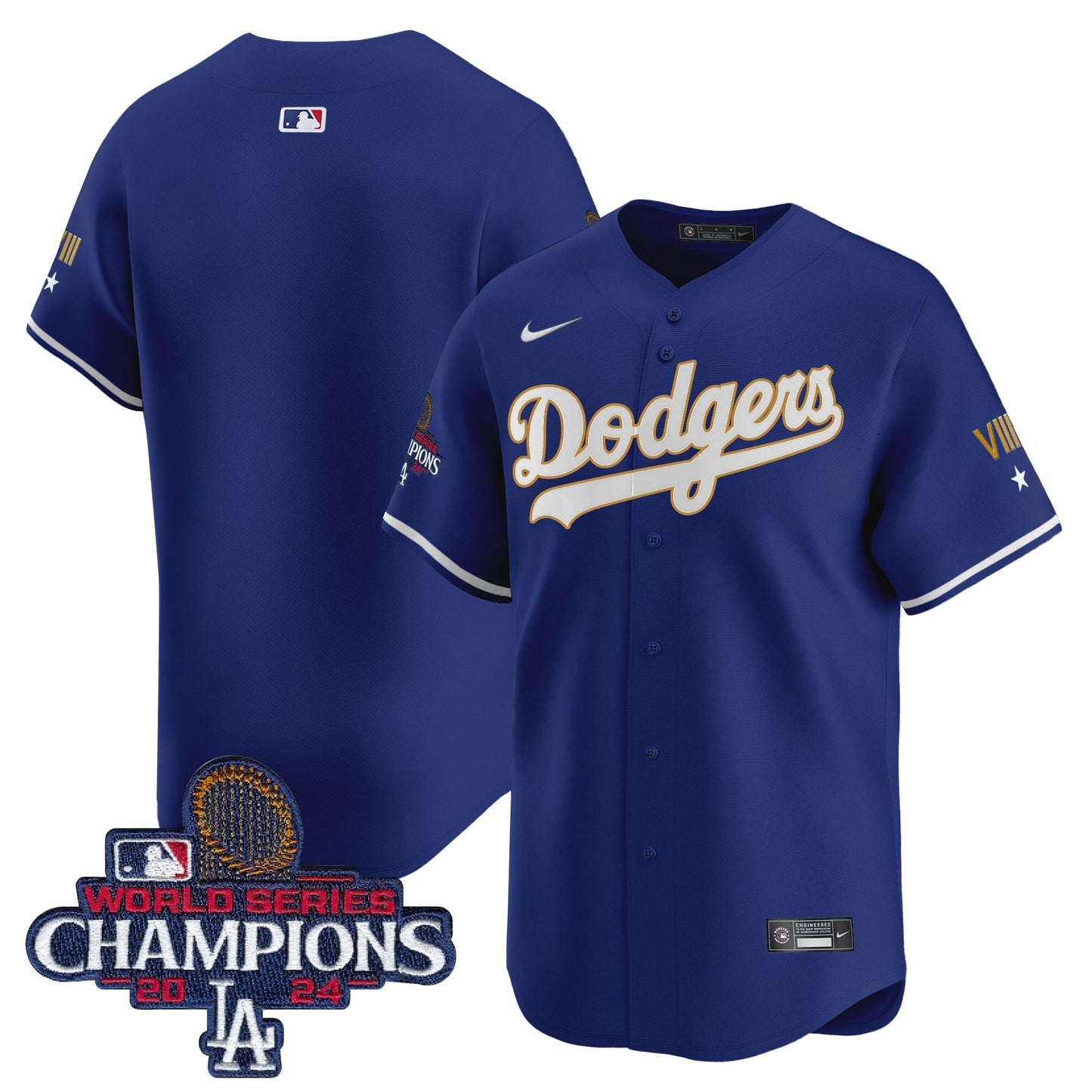 Men's Dodgers 2024 World Series Champions Gold Trim Vapor Premier Limited Jersey - All Stitched