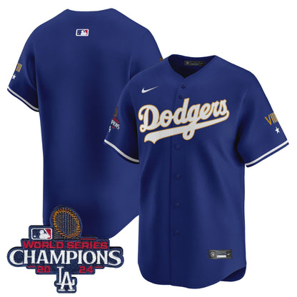 Men's Dodgers 2024 World Series Champions Gold Trim Vapor Premier Limited Jersey - All Stitched