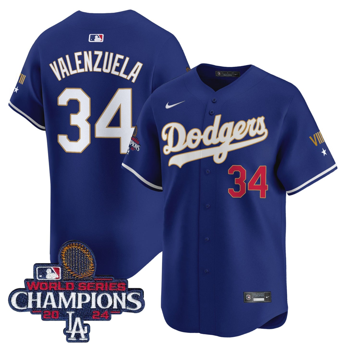Men's Dodgers 2024 World Series Champions Gold Trim Vapor Premier Limited Jersey - All Stitched