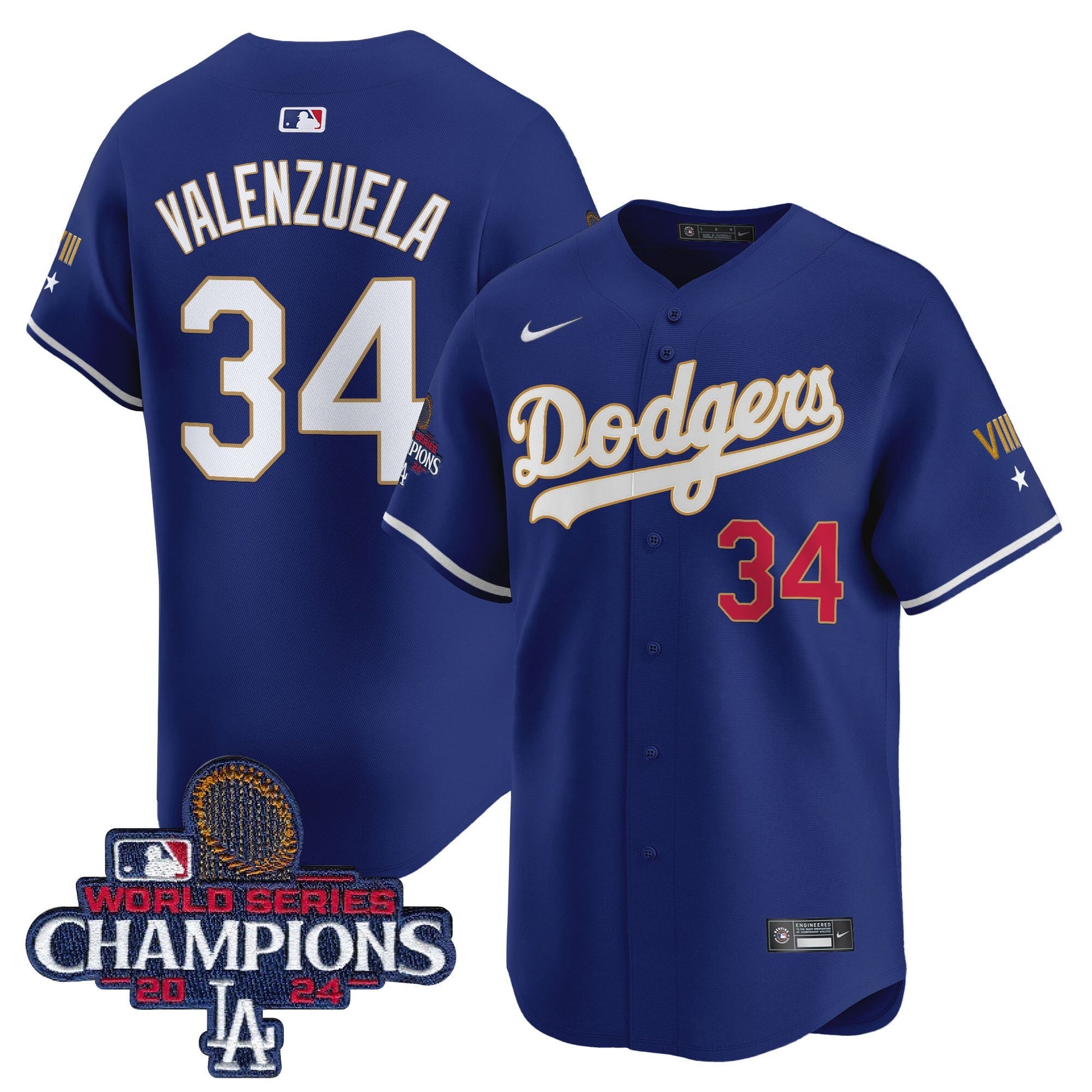 Men's Dodgers 2024 World Series Champions Gold Trim Vapor Premier Limited Jersey - All Stitched