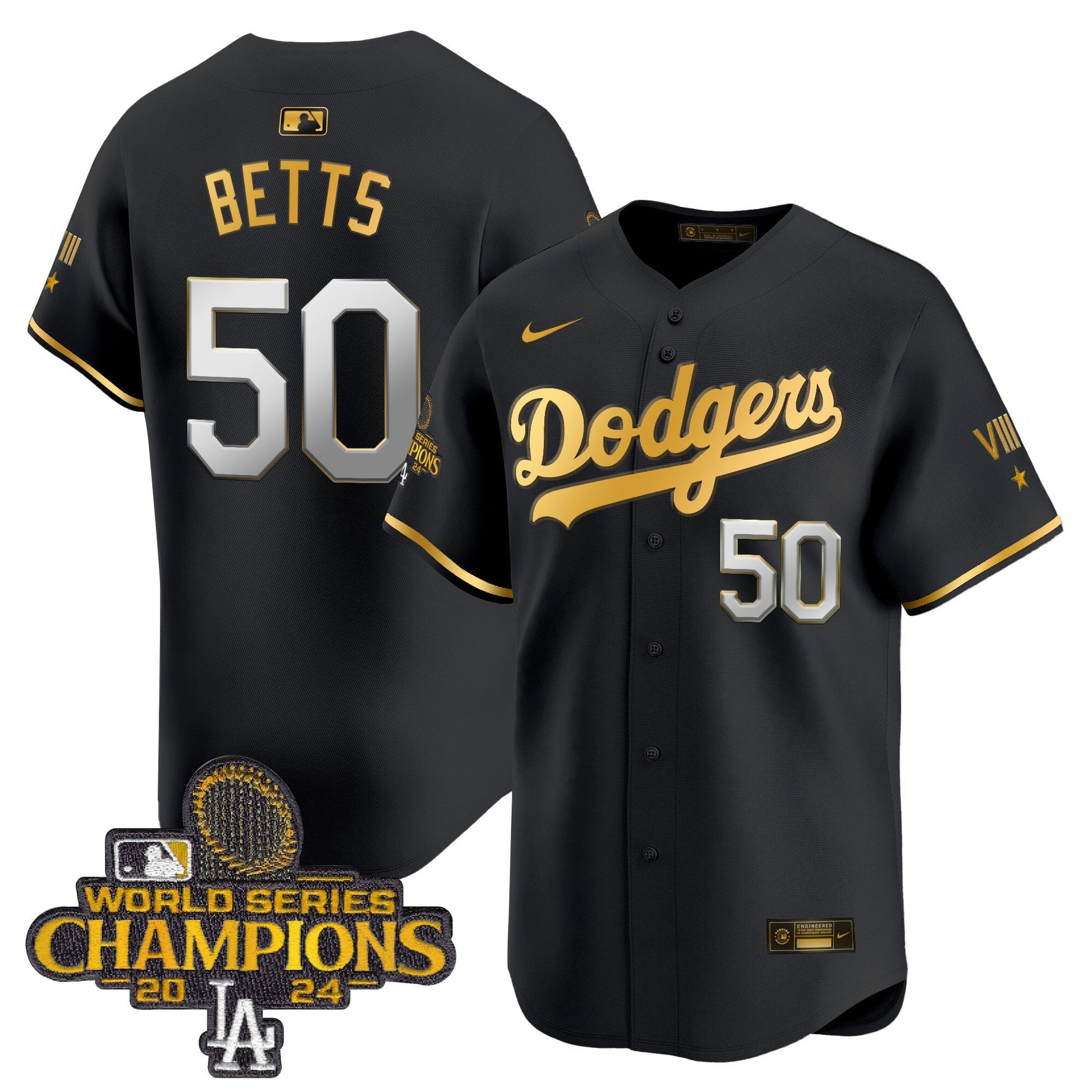 Men's Dodgers 2024 World Series Champions Gold Trim Vapor Premier Limited Jersey - All Stitched